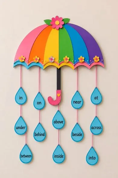 Rainbow Umbrella Preposition Raindrops