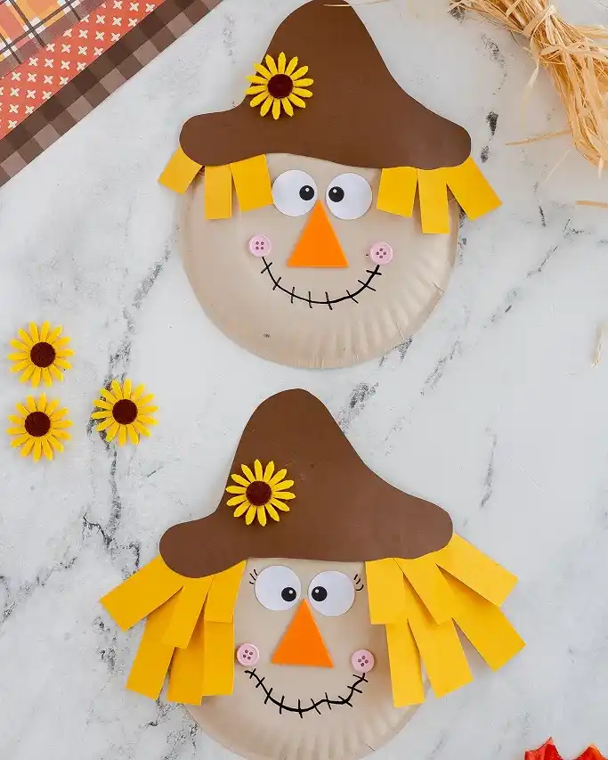 Paper Plate Scarecrow With Felt Sunflower