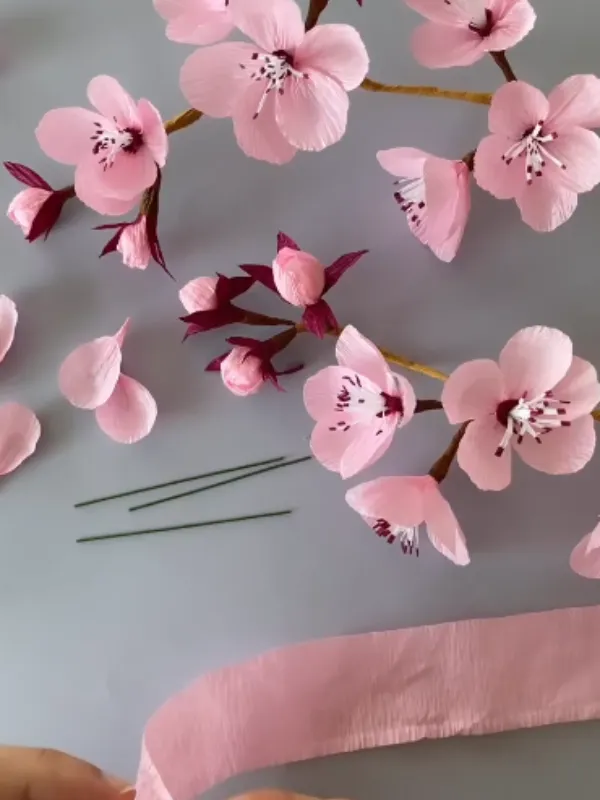 18 Craft Ideas For Paper Flowers You Can Make in Minutes 5 Crepe Paper Cherry Blossom Branch