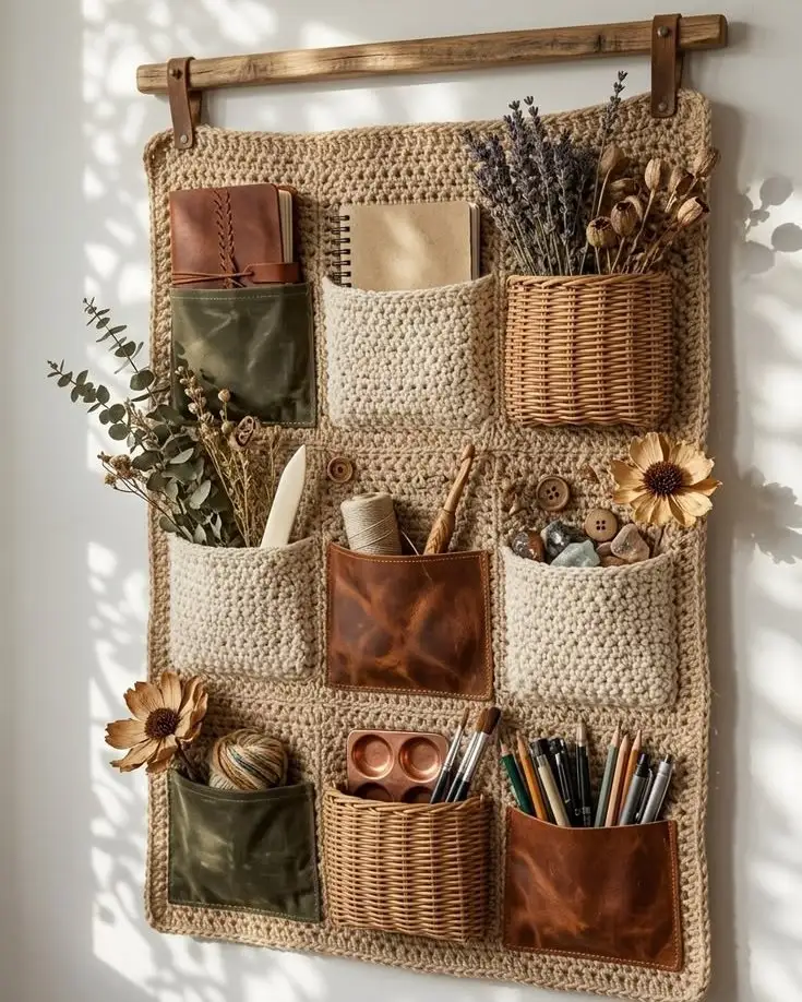 Crochet Pocket Organizer for a Craft Corner