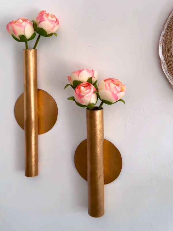 Gold Tube Wall Vases Made From Cardboard Rolls