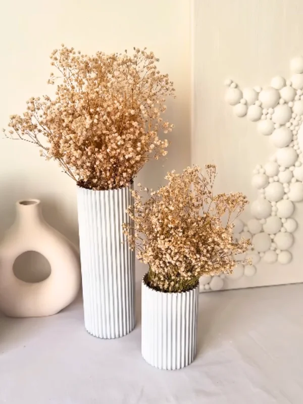 Ribbed White Vases From Cardboard and Snack Cans