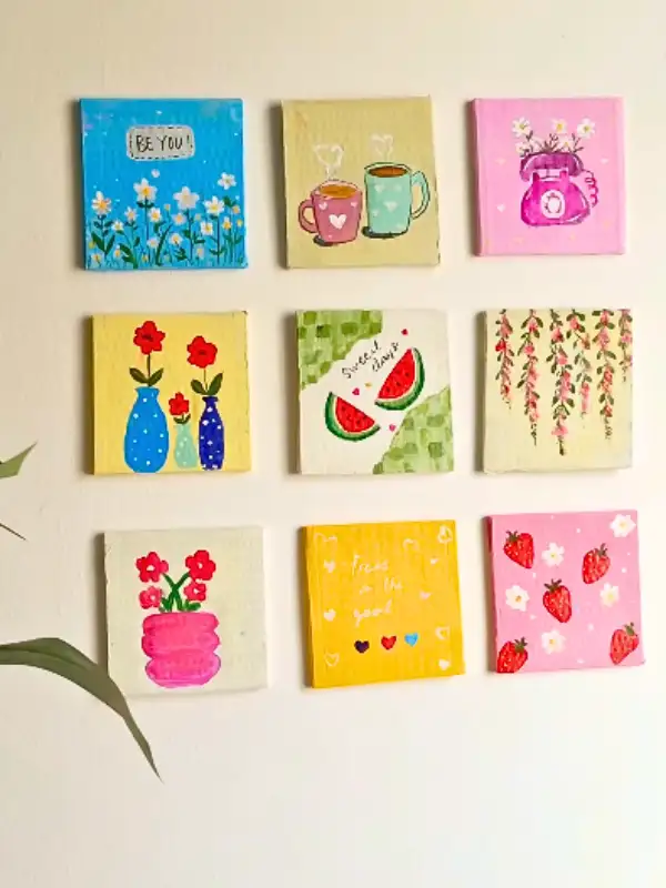 Mini Painted Canvas Grid For A Blank Bedroom Wall
