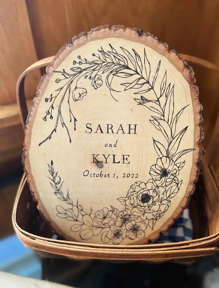 16 Handmade Wedding Gift Ideas Worth Making Yourself 2 Wood Burned Wedding Date Slice