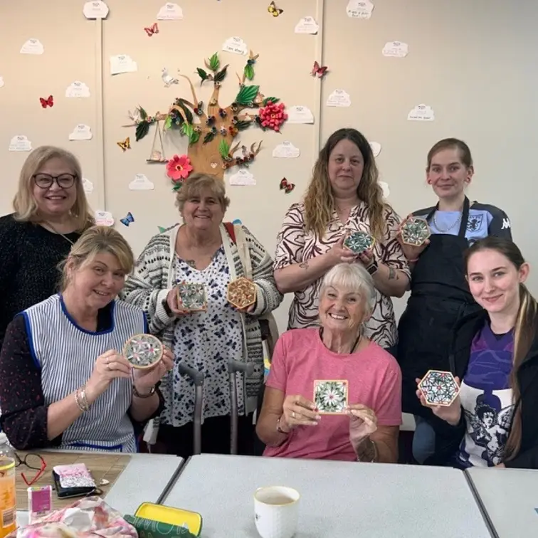 Mosaic Coasters Made as a Group Around One Table