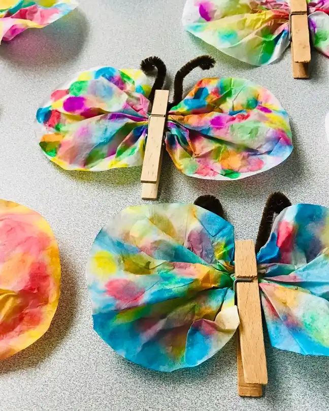 Coffee Filter Butterflies With a Clothespin Body