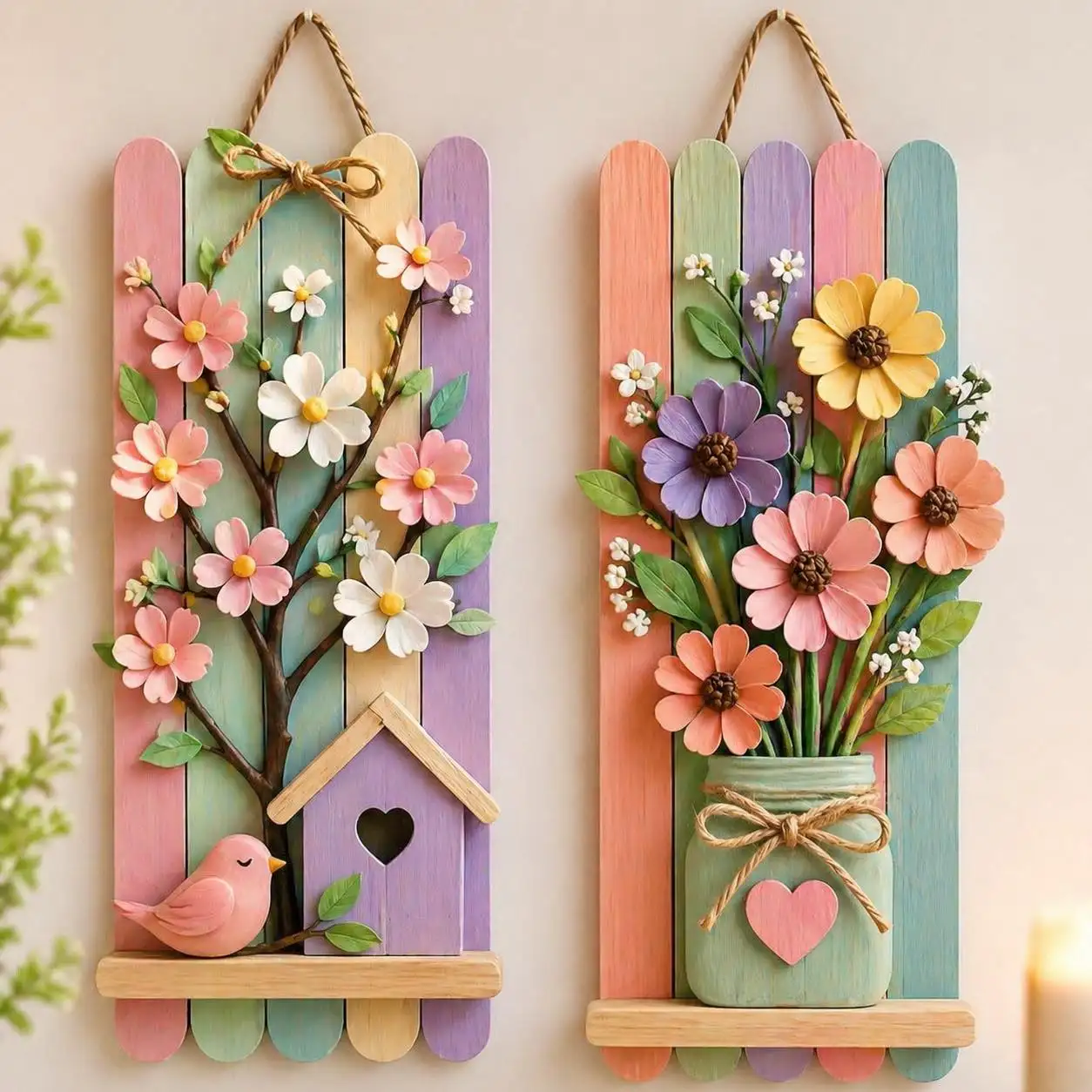 Pastel Stick Panels That Fill a Narrow Wall Strip