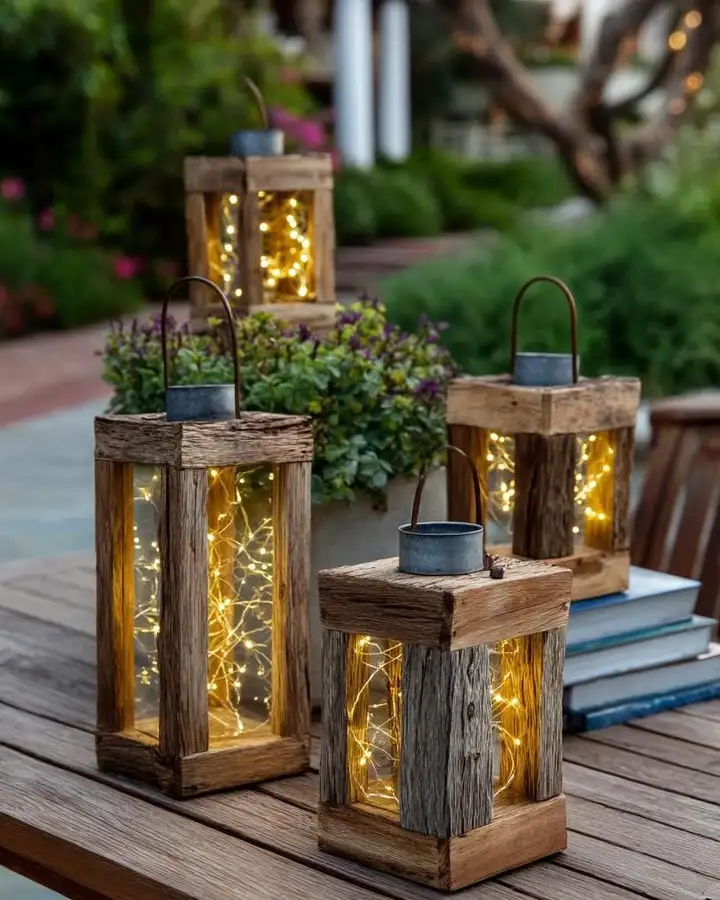 Reclaimed Wood Lanterns for a Patio That Goes Dark at Eight