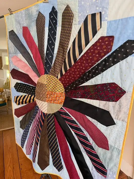Sunburst Quilt Made From His Old Neckties
