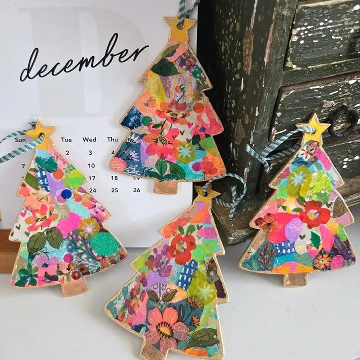 Collage Paper Christmas Tree Ornaments