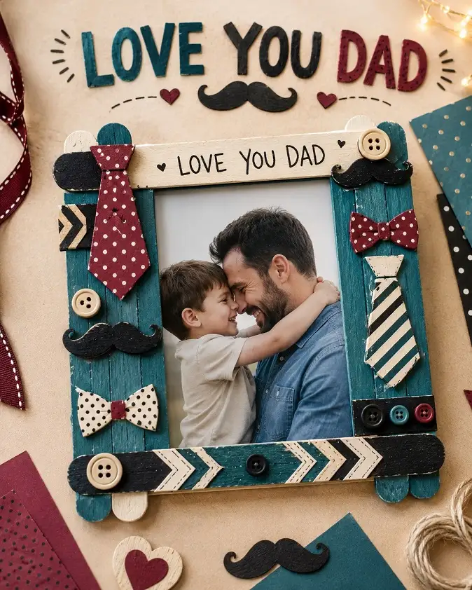 Popsicle Stick Photo Frame Dressed Up Like Dad