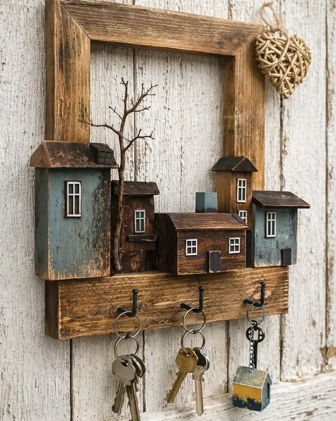 Rustic Wood Village Key Holder