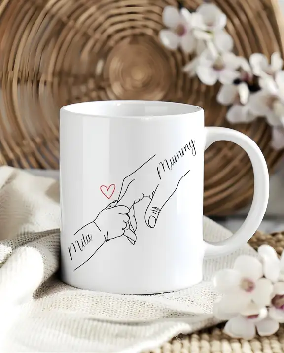 Line Art Hand Mug for Mom and Baby