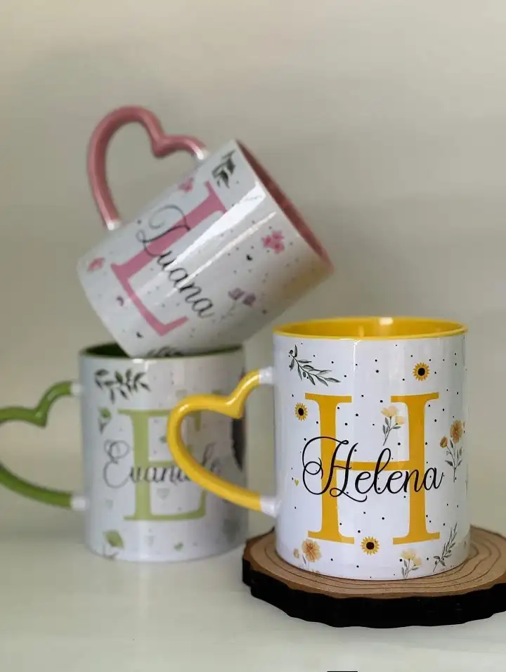 Big Initial Monogram Mugs With Heart Handles
