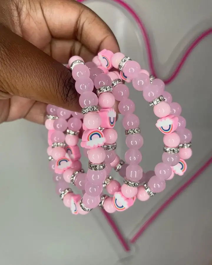 Stacked Jade Bead Bracelets with Rainbow Charms