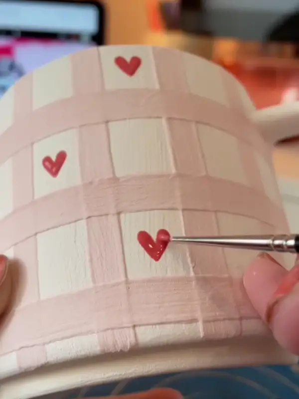 Soft Pink Gingham With Tiny Red Hearts