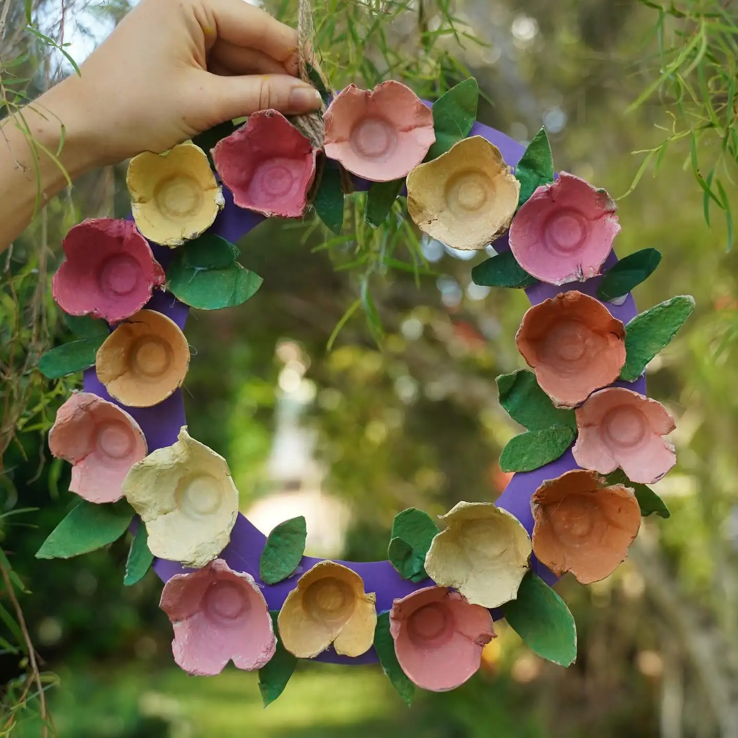 Egg Carton Flower Wreath That Survives Being Hung Outside