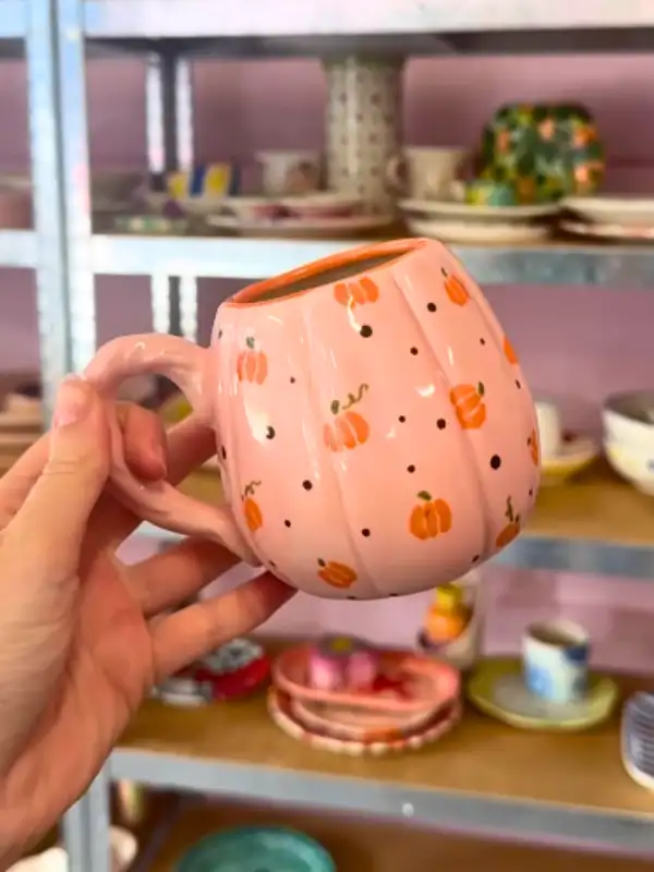 Tiny Pumpkins on a Blush Pink Pumpkin Mug
