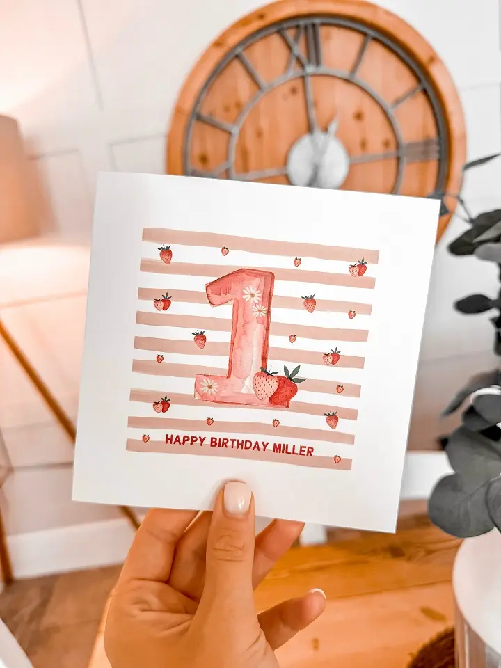 A Striped Number Card With a Strawberry Twist