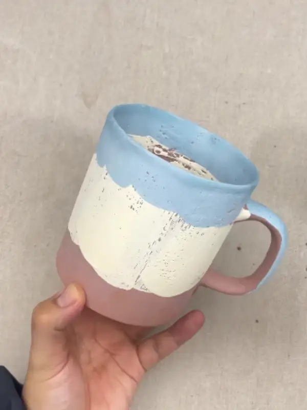 Wavy Color Blocks in Sky Blue, Cream, and Rose