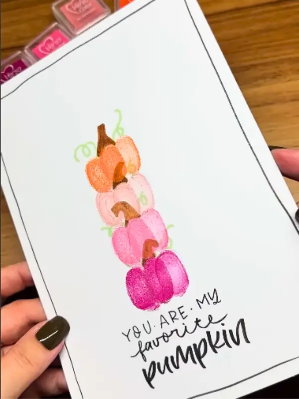 17 Cozy Fall Themed DIY Birthday Card Ideas That Feel Like a Warm Hug 2 1. Ombre Fingerprint Pumpkin Stack With a "Favorite Pumpkin" Pun