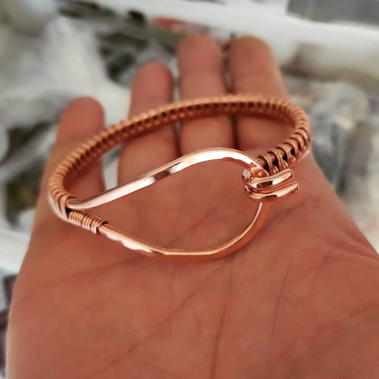 1. Hammered Copper Wave Cuff With a Coiled Band