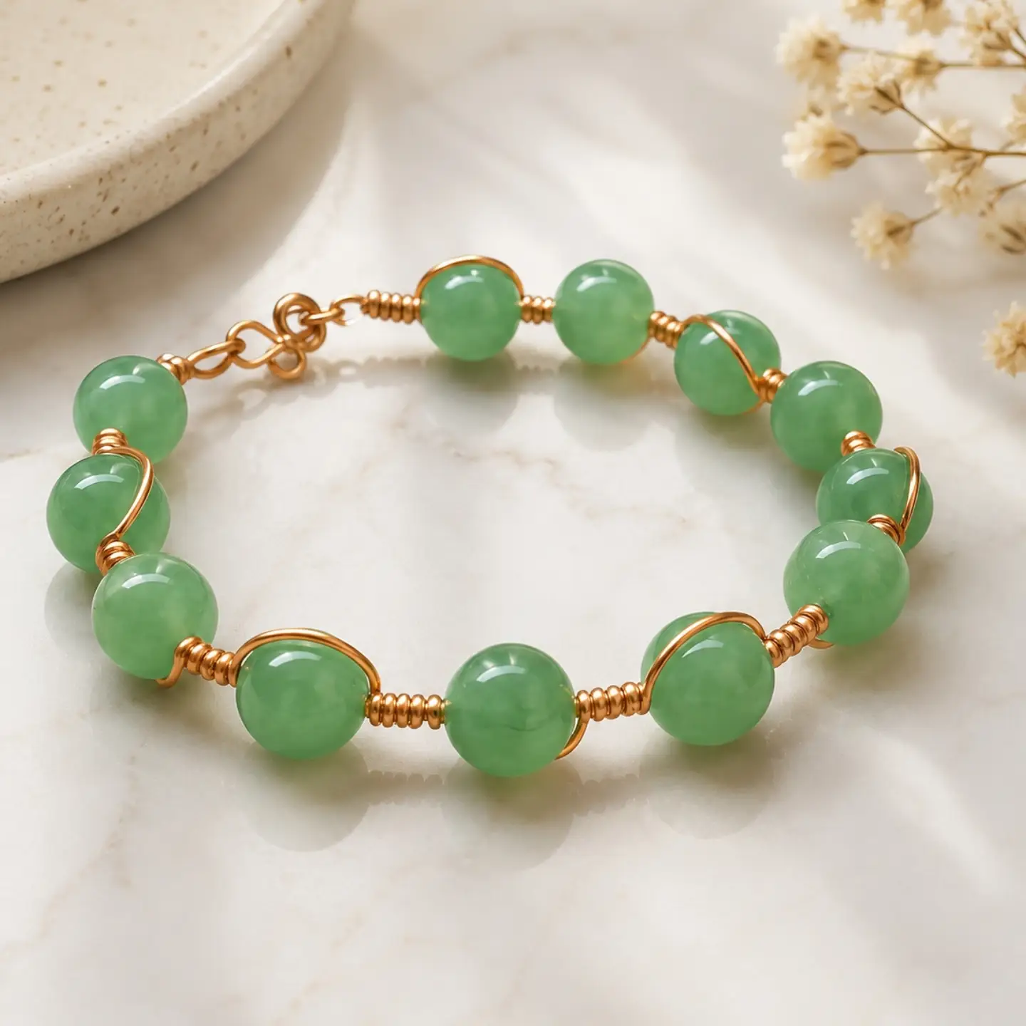 6. Big Green Beads Held by a Single Wrapped Wire
