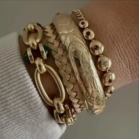 17 Vintage Bracelet Ideas for Stacking, Layering, and Wearing Solo 6 Woven Rope, Embossed Bangle, and Beaded Chain Stack
