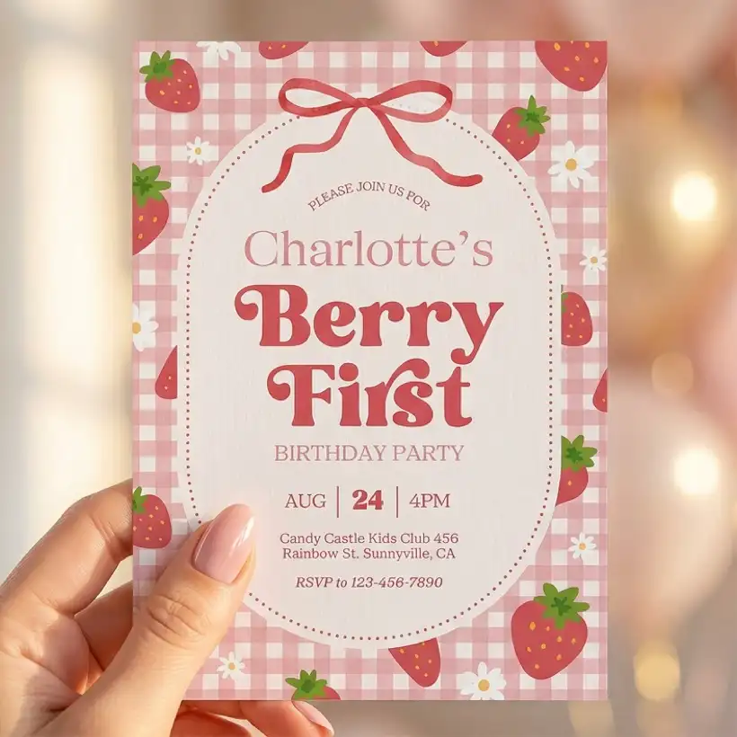 A Strawberry Gingham Card Bursting With Berry Cheer