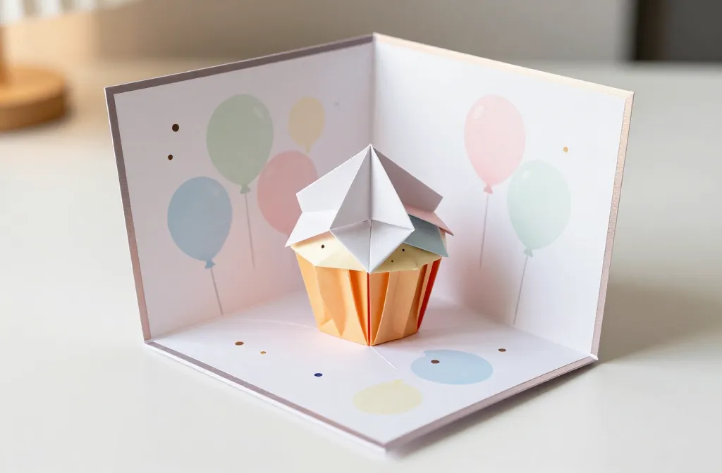 15 Origami Birthday Card Ideas: Cupcake Card That Stands Up