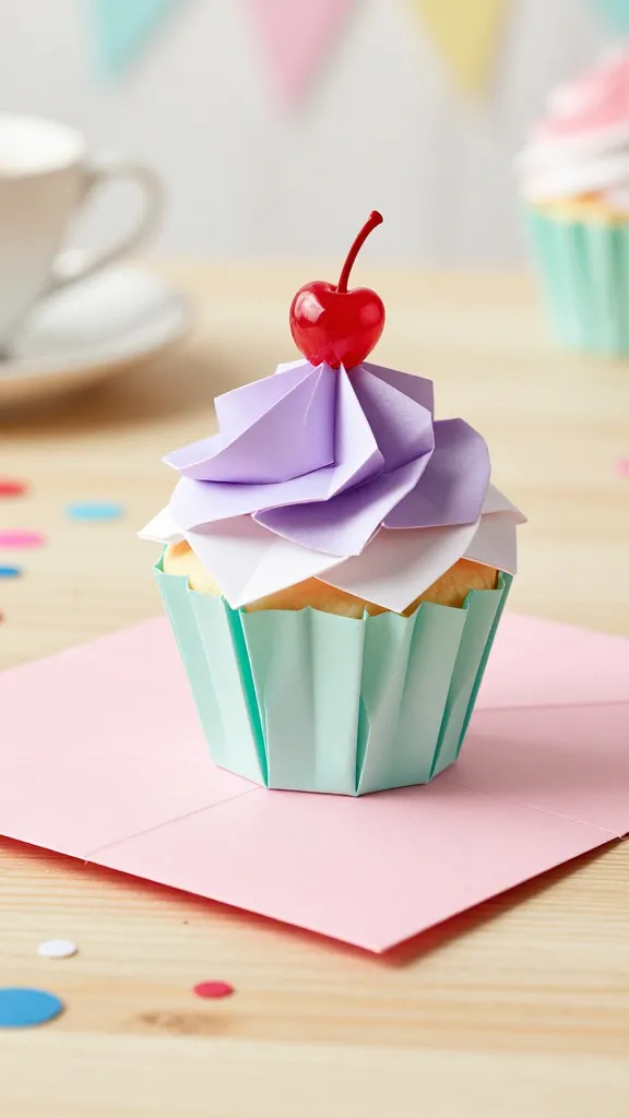 15 Origami Birthday Card Ideas: Cupcake Card That Stands Up 3 Item 2