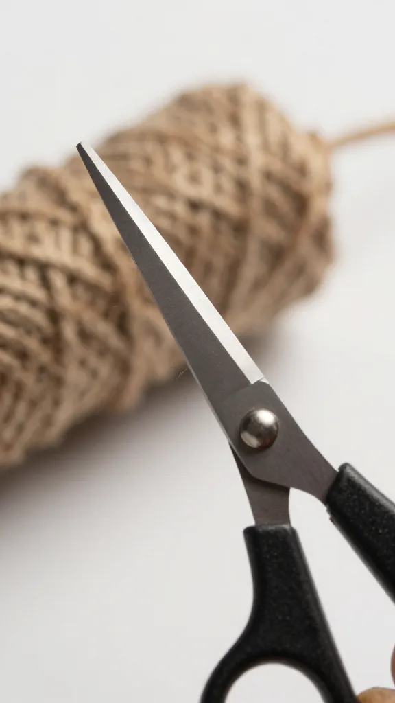 How to Make a Macramé Bracelet for Beginners 3 Closeup of a pair of scissors cutting a 3–4 mm hemp cord