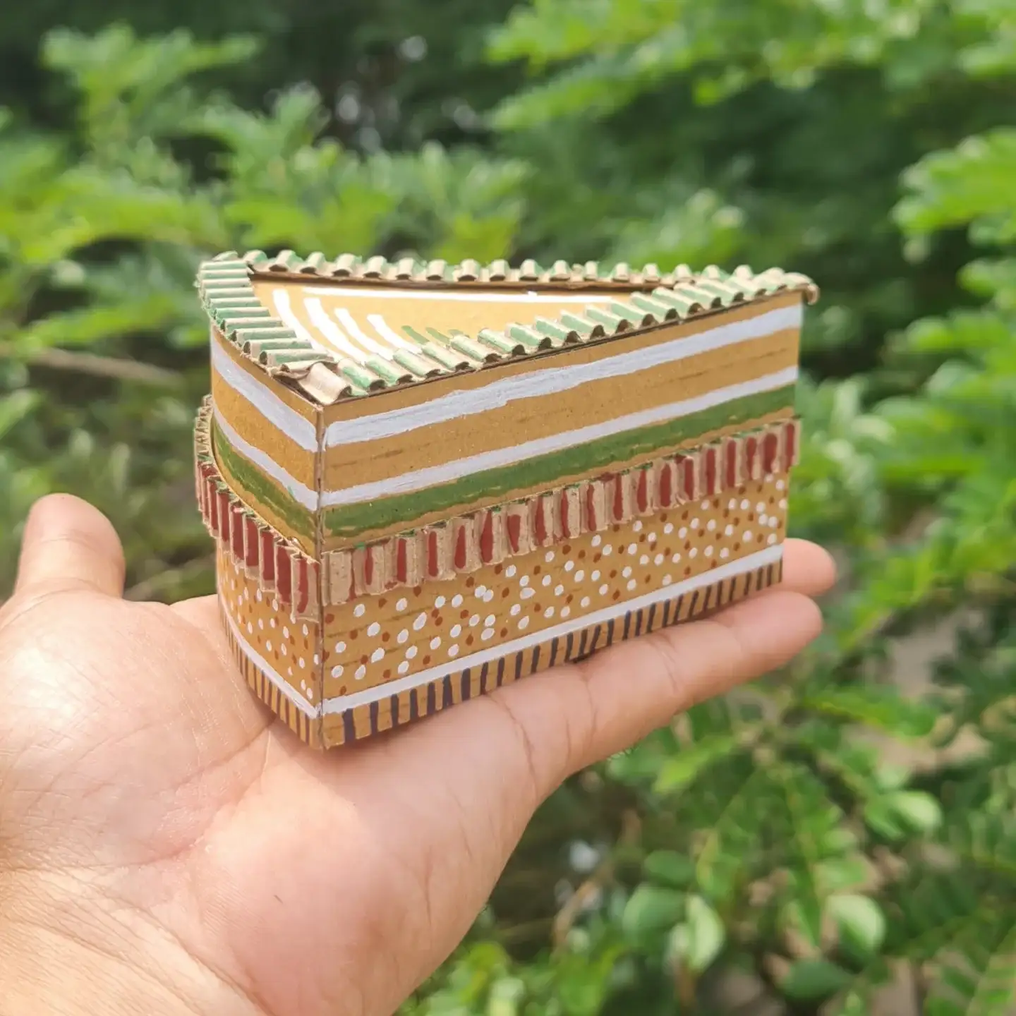 Hand Painted Trinket Box With Corrugated Trim