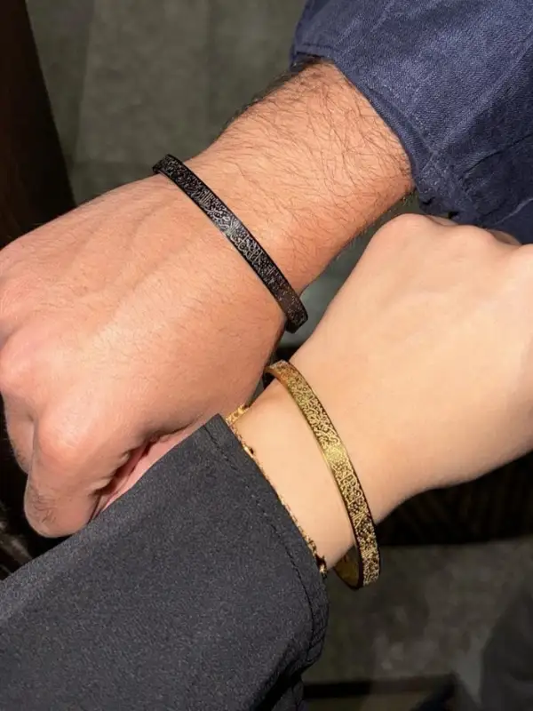 Black and Gold Engraved Cuffs With Arabic Script