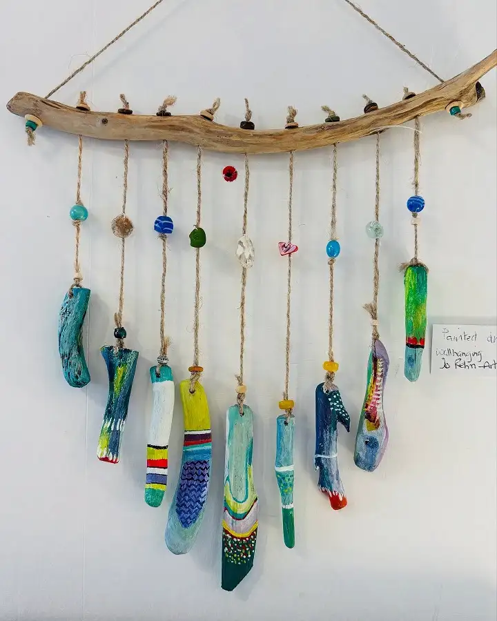 Painted Driftwood Wall Hanging on a Curved Branch