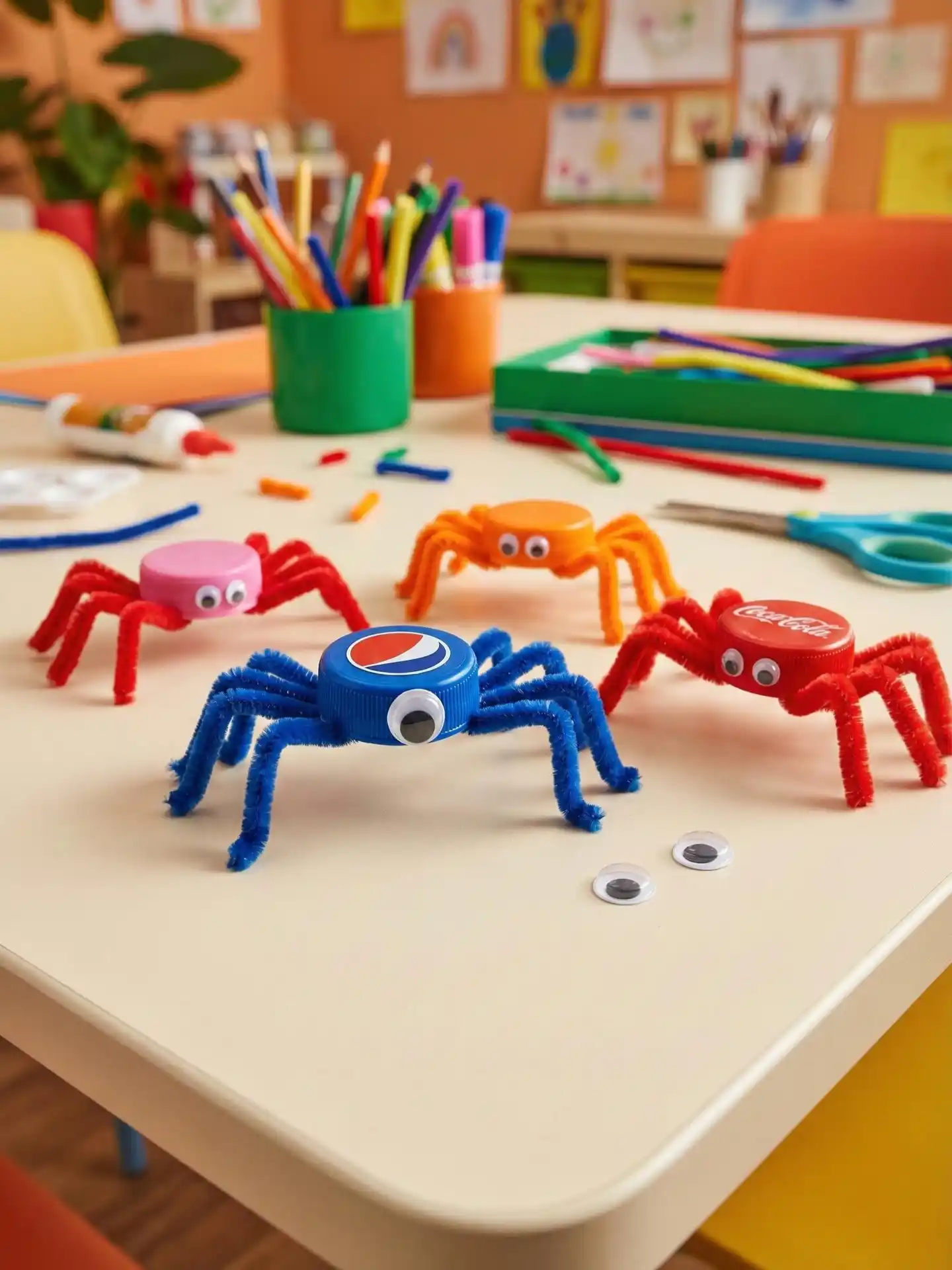 Turn Recycled Bottle Caps Into Googly Eyed Creatures