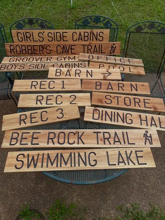 Wood Burned Trail and Cabin Signs