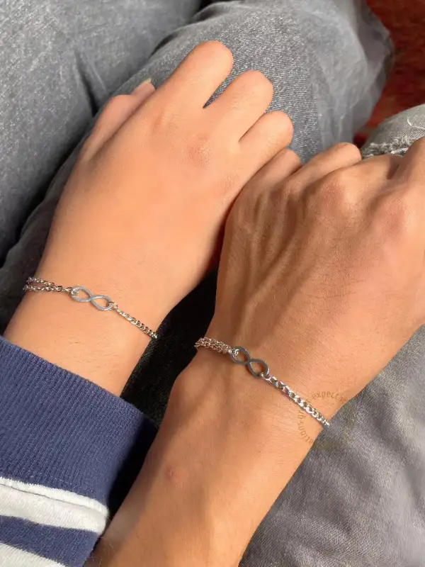 Twin Silver Chain Bracelets With an Infinity Link