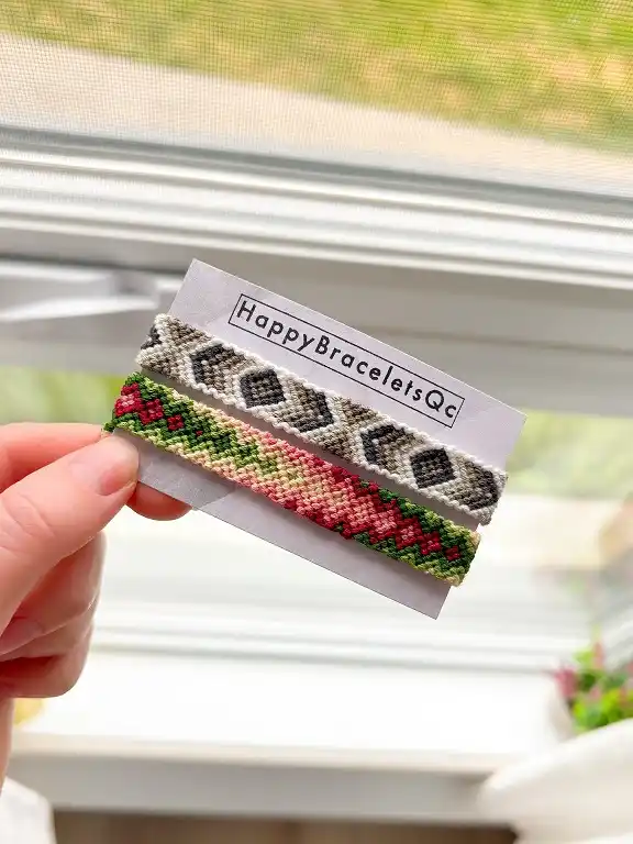20 Cute Friendship Bracelet Ideas (Beaded, Woven, and Charm Styles) 11 Diamond and Floral Woven Bracelet Pair
