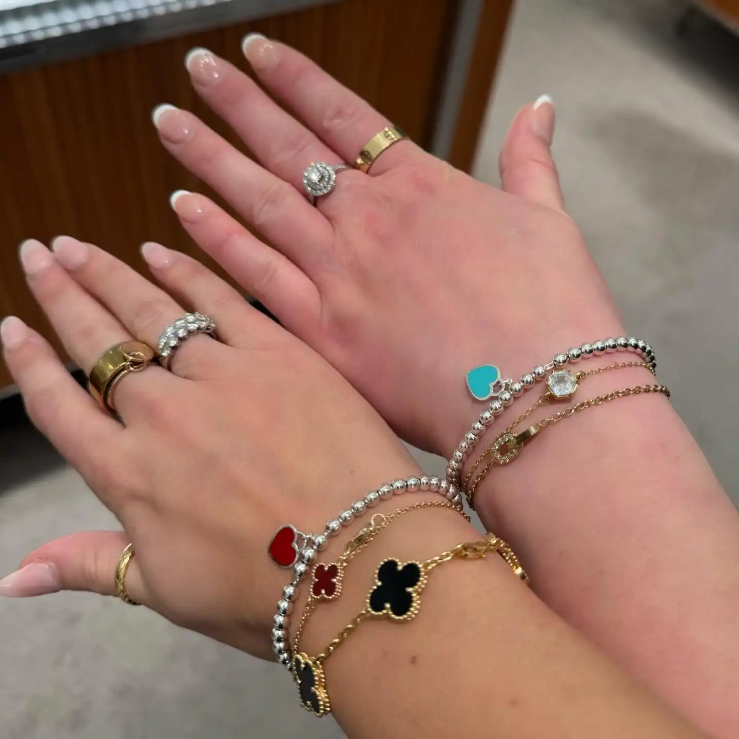 Same Bead Bracelet, One Different Charm Each