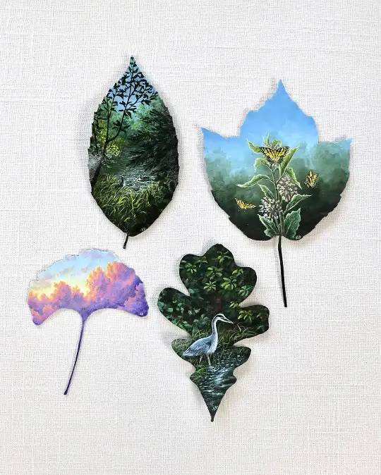 Paint a Tiny Landscape on a Real Leaf