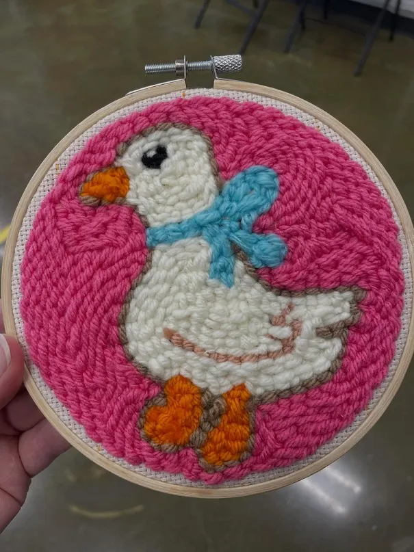 Punch Needle Hoop Art With a Bold Background
