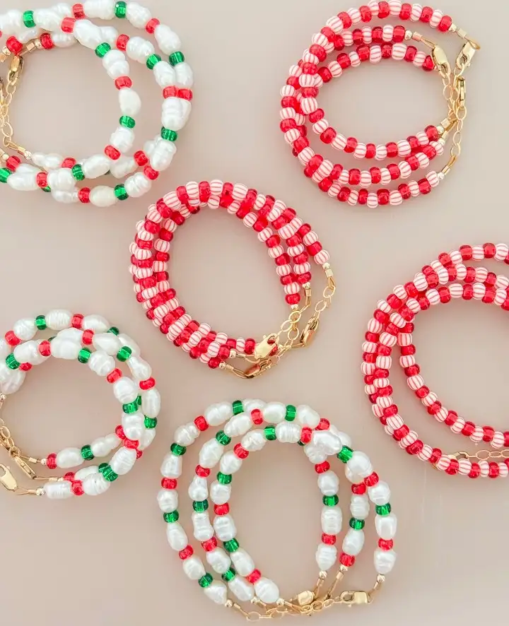 Peppermint Stripe and Pearl Sets