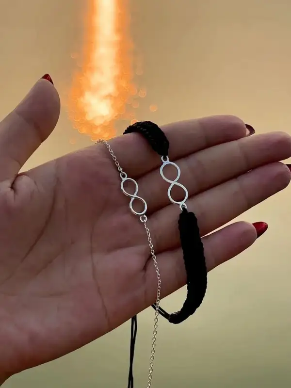 Infinity Charm on Black Cord for Him, Fine Chain for Her