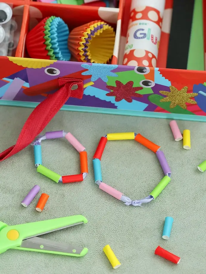 13 Friendship Bracelet Ideas for Preschool Crafts 4 Rolled Paper Bead Bracelets for Fine Motor Practice