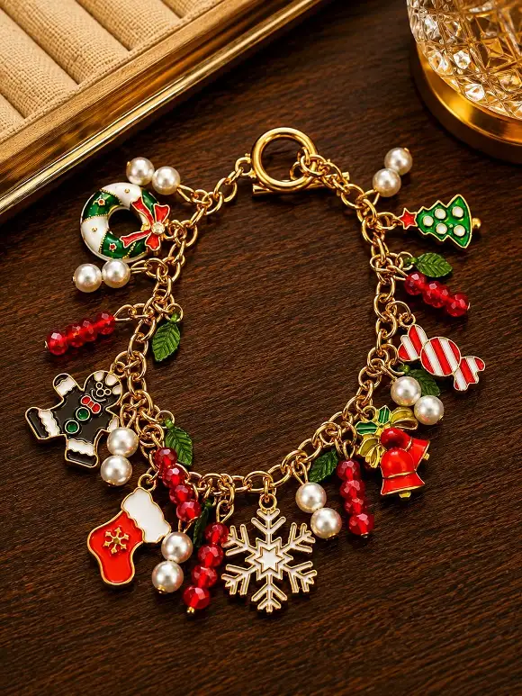 Gold Chain Charm Bracelet Loaded with Enamel Icons