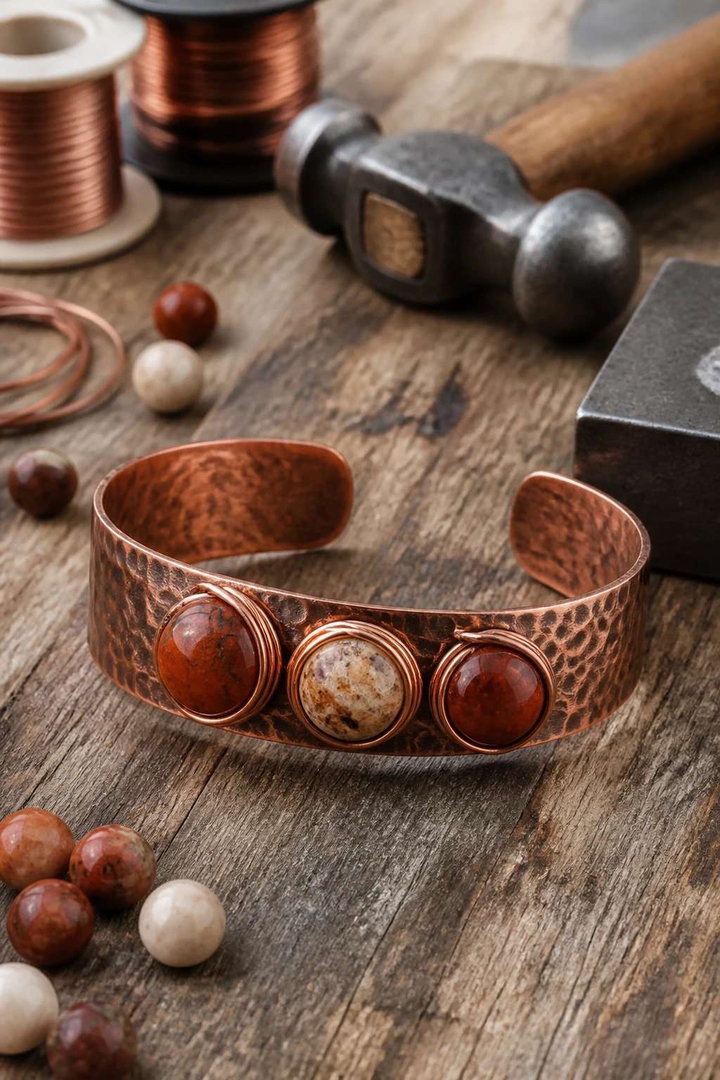 7 Rustic Wire Bracelet Ideas Using Copper and Natural Beads 6 Item 5