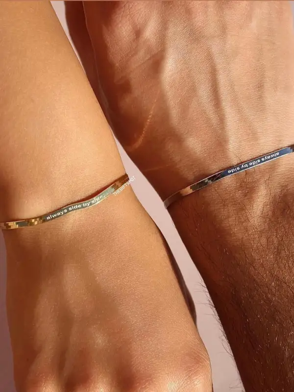 Engraved "Always Side by Side" Flat Chain Bracelets