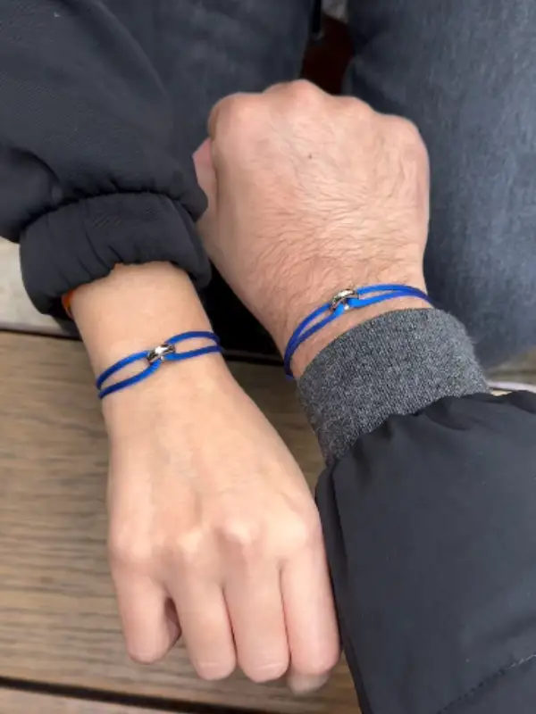 Cobalt Blue Double Cord Bracelets With a Silver Ring