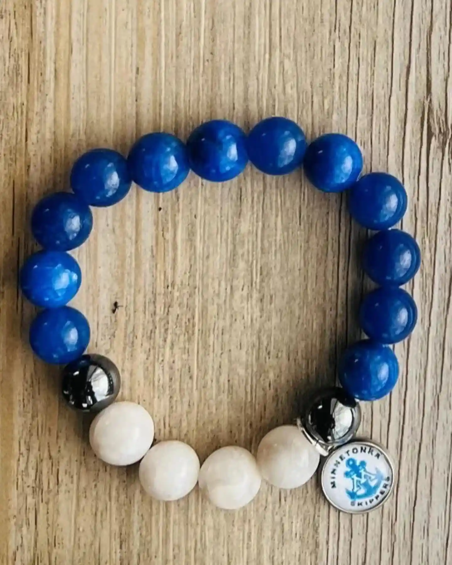 15 Back to School Bracelet Ideas to Trade 17 15. Chunky Stone Bead Bracelets With a Round Enamel School Charm